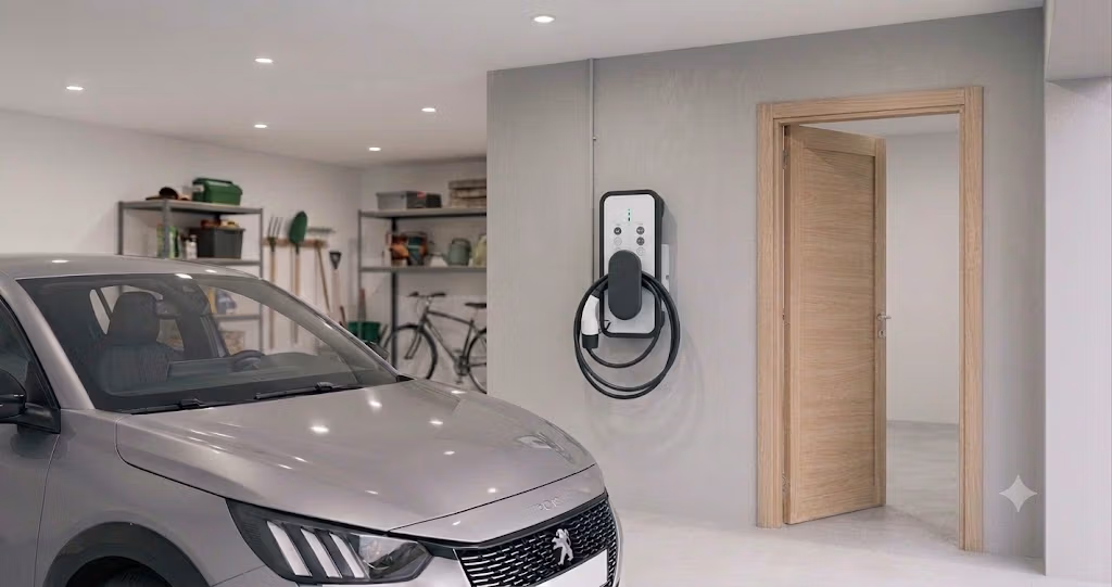 Borne de recharge murale installée dans un garage particulier moderne — éligible aux aides financières